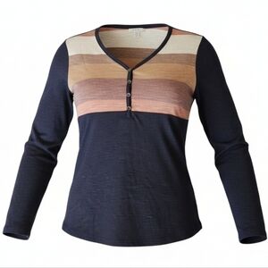 Striped Long Sleeve Henley Top Maurices Blue Pink Brown Size Medium